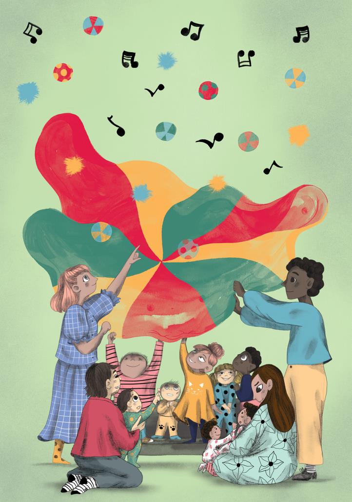 Billedet viser børn og voksne der leger